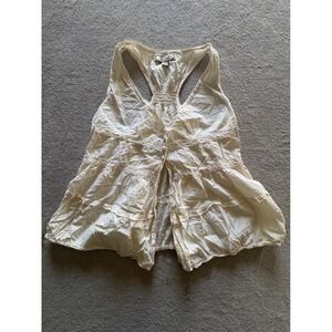 Decree Ivory Cotton Tiered Babydoll Tank Top Crochet Lace Racerback Small